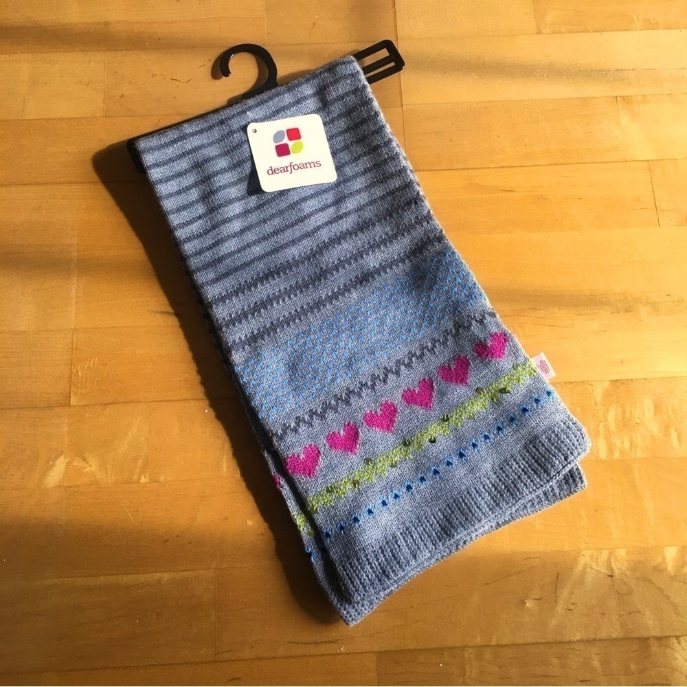 Dearfoams Fairisle Striped Scarf with Hearts, Sequins, Fray, Pink, Green - Picture 13 of 16
